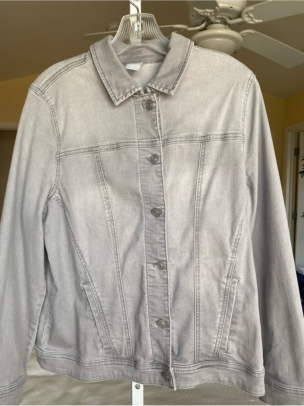 Chico's Light Gray Denim Jacket Size Large